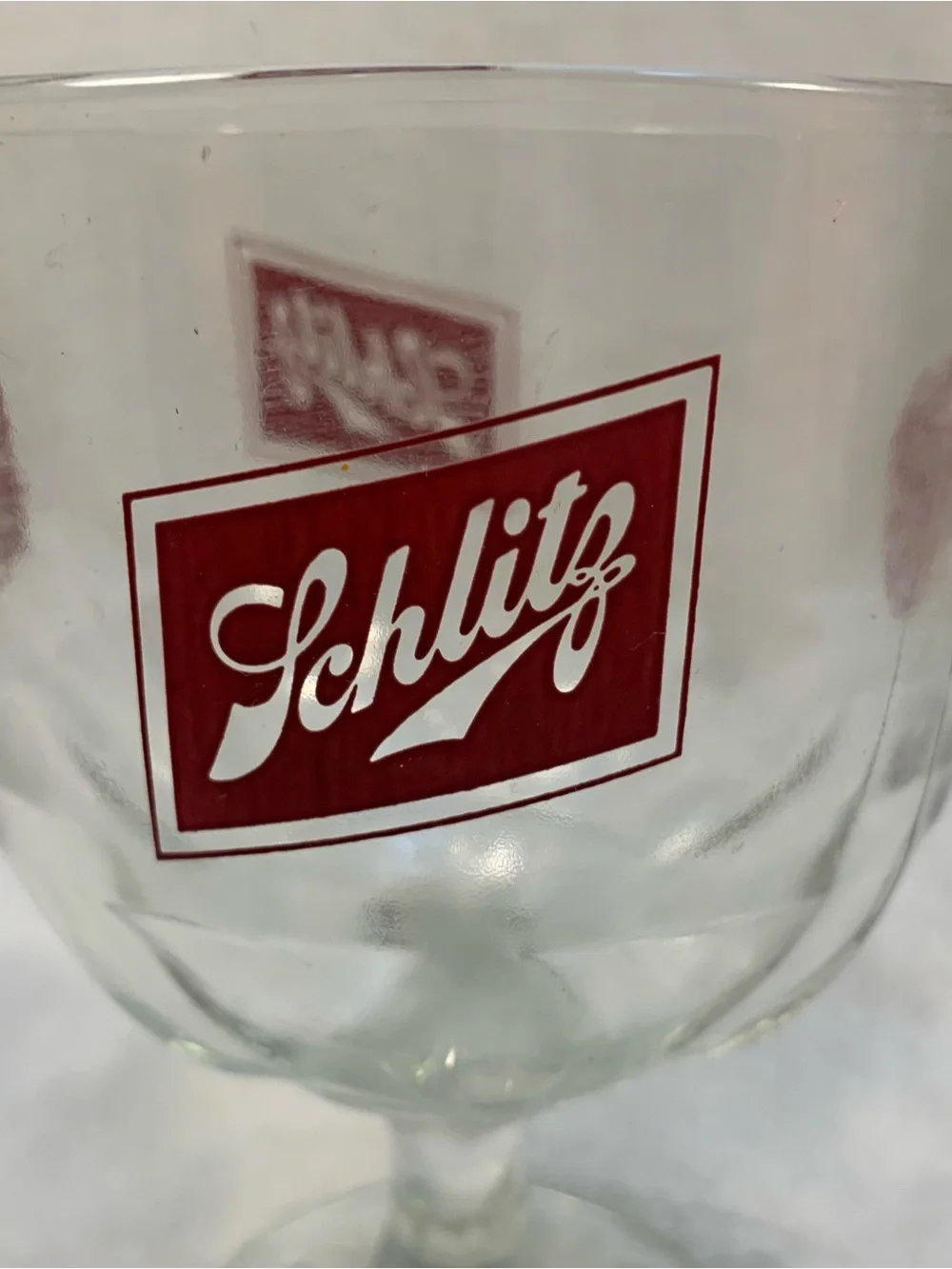 Red Schlitz Beer Goblet Glass - 6” stemmed vintage